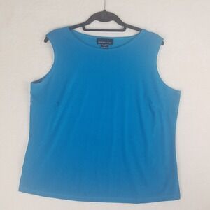 Impressions Women's Turquoise Blue Sleeveless Crew Neck Tank Top Size L